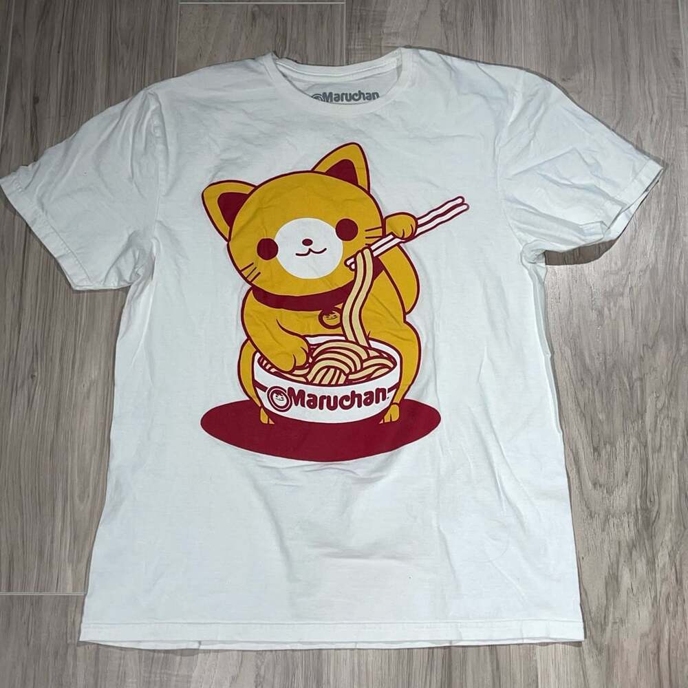 Maruchan Ramen Noodle Cat Graphic T-Shirt Size M White